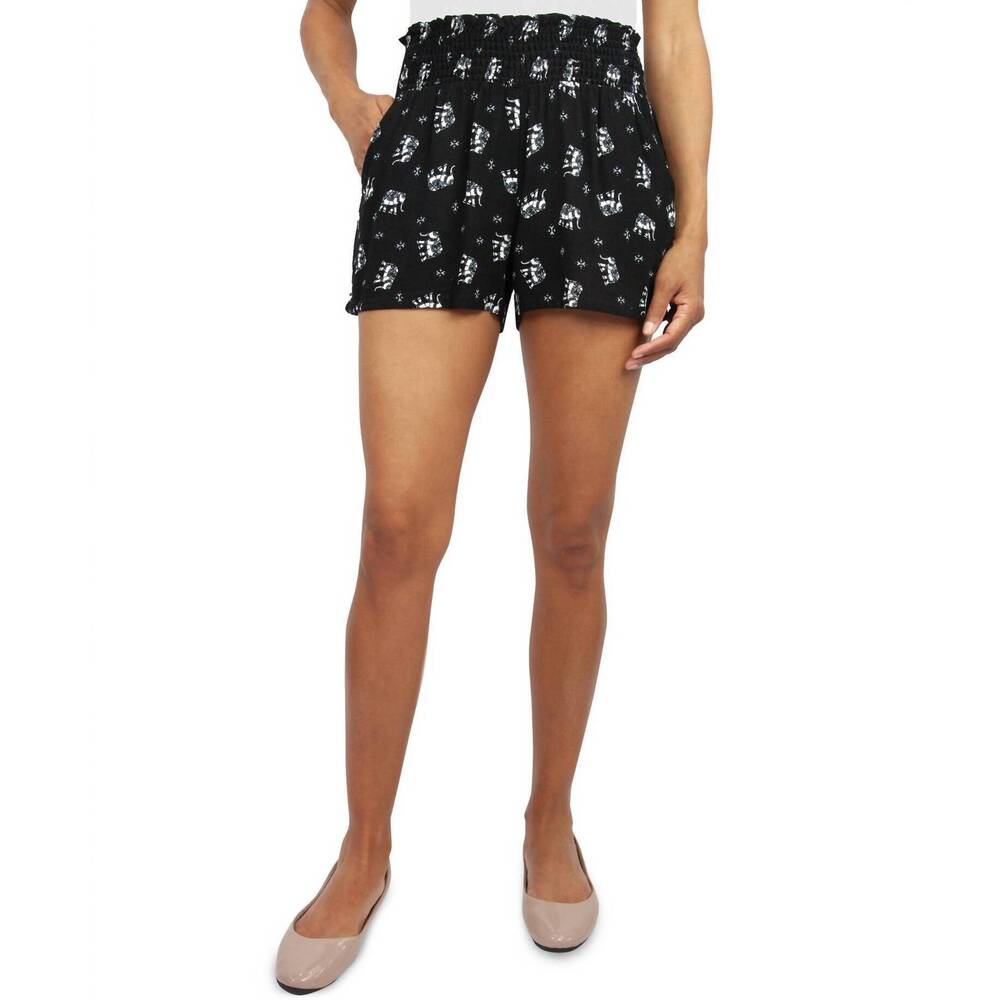 NEW BEBOP juniors smocked print shorts in black elephant